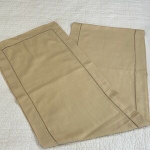 Pottery Barn Belgian Linen Neutral Daffodil Table Runner Decorative Hemstitch